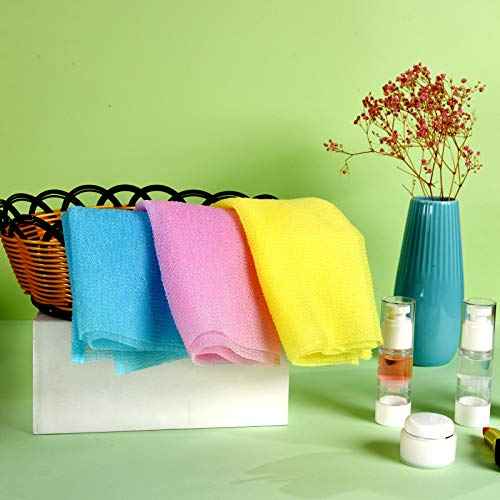 ARCH&M 3-Pack Premium Nylon Exfoliating Towel - 35-Inch Quick-Dry, Hygienic Japanese Washcloth for Body & Back - Durable, Machine Washable, Long-Lasting (Peach Purple Pink)