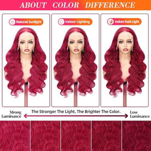 Sheeep 99j Burgundy Lace Front Wigs Human Hair Pre Plucked with Baby Hair 200% Density 13X4 Red Body Wave Human Hair Wigs for Women Natural Hair Wig 26 Inch