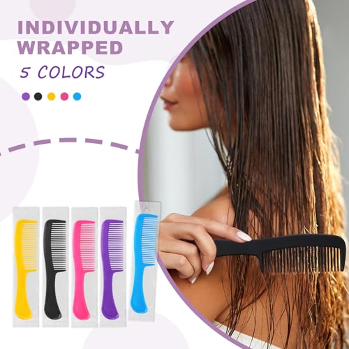 500pcs Combs In Bulk Individually Wrapped, Colorful Hair Combs, Bulk Combs For Homeless Individually Wrapped For Women,Kids,Hotel,Airbnb,Shelter,Homeless(black,yellow,pink,blue,purple)