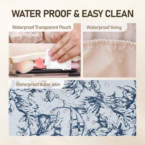 Large Capacity Cosmetic Bag for Women, Waterproof PU Leather Makeup Bag for Travel,Toiletry Bag Make up Organizer with Divider and Handle (Blue)