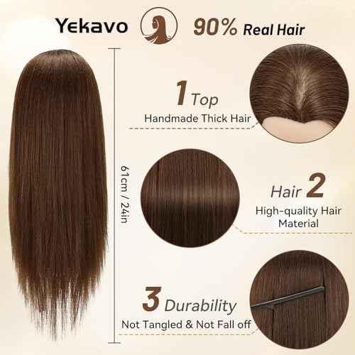 Mannequin Head with 90% Human Hair, 24" Female Real Hair Cosmetology Mannequin Head Hair Styling Manikin Head Doll Head for Hairdresser Practice Training with Clamp Holder and Tools (Brown)