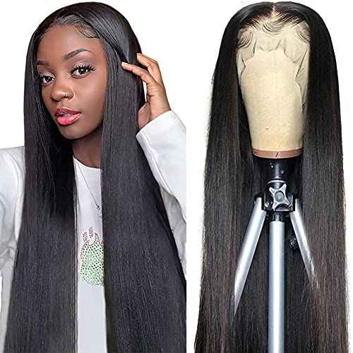 Subella 13x5inch HD Transparent Lace Front Wigs Human Hair Pre Plucked Hairline with Baby Hair 220% Density 12A Straight HD Lace Frontal Wig for Black Women (16inch)
