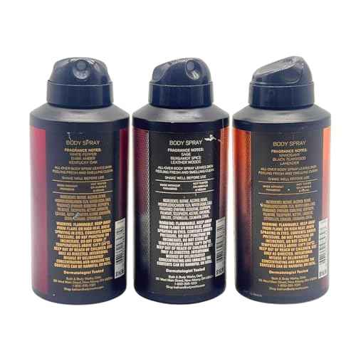 Bath and Body Works Men's Collection Deodorizing Body Spray - Mahogany Teakwood, Graphite, and Bourbon 3.7oz each 3-piece Gift Set with a Red Bow for Holidays