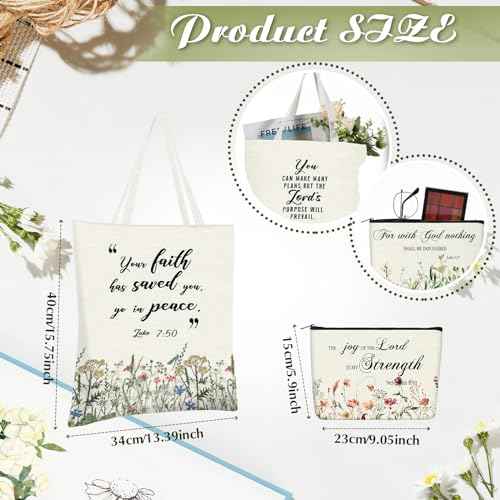 Locmeo 20 Pcs Christian Gift Women Including 10 Bible Verse Tote Bags 10 Christian Makeup Bags Christmas Inspirational Religious Scripture Gifts for Church Xmas Valentine(Classic)