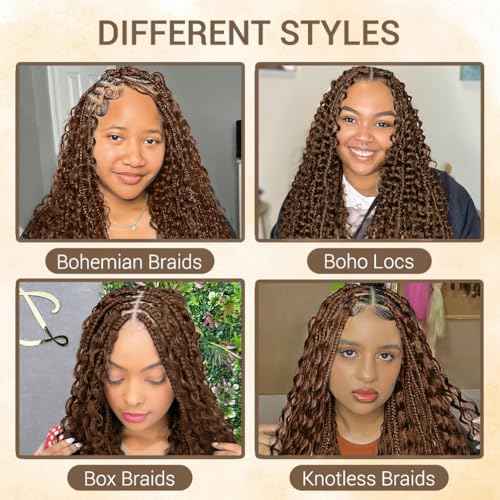 Human Braiding Hair for Boho Knotless Braids 2 Bundles 22 Inches 120g Deep Wave 10A Brazilian Virgin Human Bohemian Hair for Braiding Auburn Brown 30