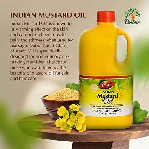 Dabur Kachi Ghani Mustard Oil - Unrefined Therapeutic-Grade Oil from Mustard Seeds for Skin, Hair Care, and Body Massage, Cold-Pressed (2750 ml)