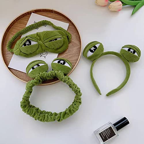 Cualque Funny Duck Headband, Cute Animal Frog Cat Duck Star Flower Dinosaur Spa Face Wash Headband Cute Makeup Headband Face Washing Hair Bands Shower Yoga Head Wraps (Frog)