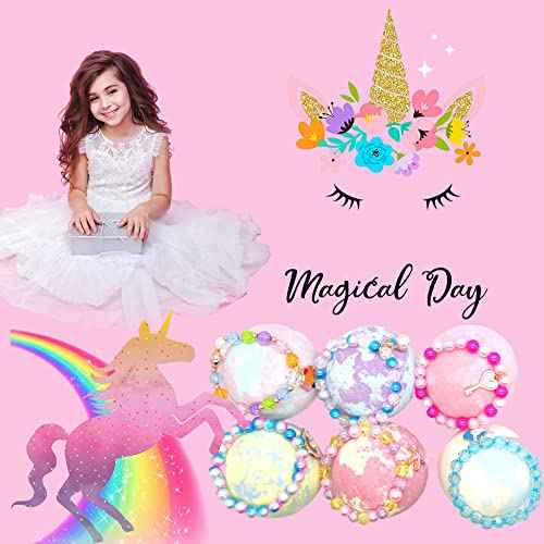 Unicorn Bath Bombs with Surprise Inside for Kids Girls, Bath Bombs Surprise Birthday Gifts Unicorn Gifts for Kids Girls with Jewelry Toys Inside