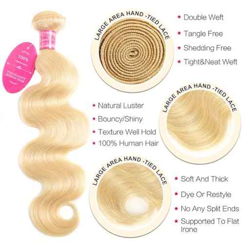 YISEA 613 Body Wave Brazilian Hair 12A Brazilian 613 Body Wave 4 Bundles (10 12 14 16) Unprocessed Human Raw Mink Hair Bundles Wet and Wavy Human Hair 613 Blonde