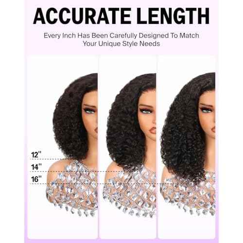 6x6 Curly Bob Wig Human Hair Glueless Curly Wig Pre Cut HD Lace Closure Bob Wig Glueless Wig Pre Plucked Bleached Knots 14 Inch