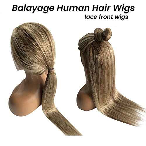 Balayage Ash Blonde Wig Human Hair 13x4 HD Glueless Lace Front Wigs Pre Plucked Virgin Hair 22 Inch 150% Density Light Brown to Platinum Blonde Highlights Silky Straight with Baby Hair for Women