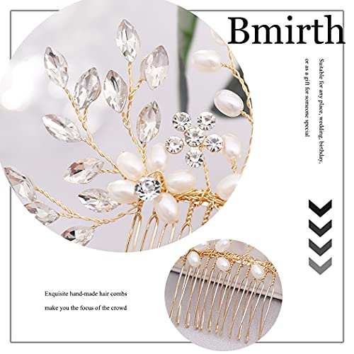 Bmirth Wedding Hair Combs Silver Bridal Hair pieces Flower Bridal Hair Comb Crystal Pearl Hair Accessory for Women and Girls (D)