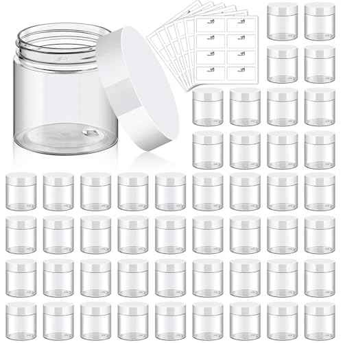 TUZAZO 48 Pack 4 Oz Plastic Container Jars with Lids and Labels BPA Free, Empty Round Clear Cosmetic Containers Plastic Slime Jars for Lotion, Cream, Ointments, Body Butter, Travel Storage (48)