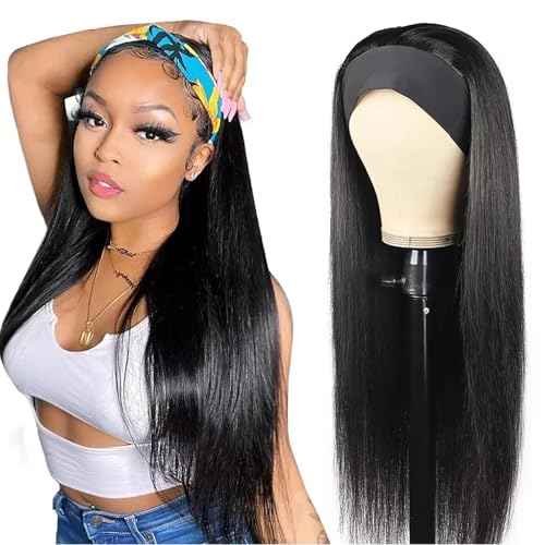 Headband Wig Human Hair Straight 26 inch Glueless None Lace Front Machine Made Half Wigs for Black Women Human Hair Headband Wig Straight 150% Density Natural Color