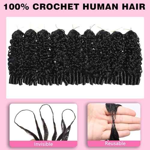 Beauty Queen 3C4A Burmese Curly Human Crochet Hair 18inch 60g Knotless Pre-Separated Feather Crochet Real Human Hair Lightweight Reusable Remy Hair Extensions for Women Natural Black Color