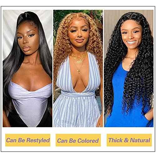 Deep Wave Bundles (12 14 16+10) 100% Unprocessed 3 Bundles Human Hair with 4x4 HD Lace Free Part Baby Hair Closure 10A Natural Color