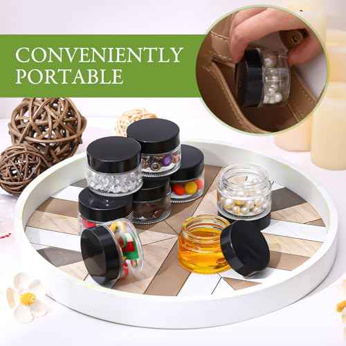 Domensi 100 Pcs 1 oz Glass Jars with Lids Bulk Round Glass Cosmetic Jars for DIY Lip Balm Small Travel Containers with Inner Liner for Lotions Powders Ointments Sample Cream(Clear, Black)