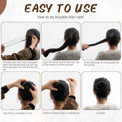 Zonon Bun Hair Nets Invisible Elastic Edge Mesh and U Shaped Pins Set, 50Pcs Individual Package Invisible Hair Nets, 40Pcs U Shaped Pins for Ballet Bun, Sleeping, Women and Wig (Multicolor)