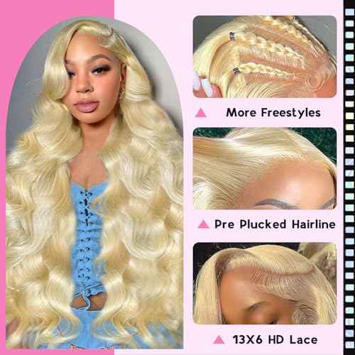 613 Lace Front Wig Human Hair 200 Density Blonde Wig Human Hair Body Wave Blonde Lace Front Wigs Human Hair Pre Plucked 613 HD Lace Frontal Wig 13x6 24 Inch