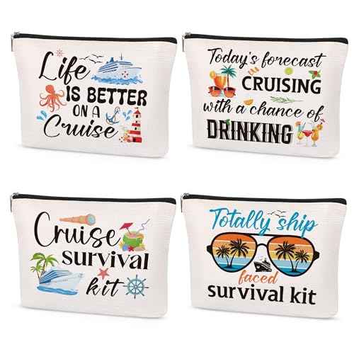 Cruise Makeup Bag Gifts - 4Pcs Cruise Ship Essentials Cruise Survival Kit Bags Cruise Cosmetic Bag for Women Girl Best Friend Travel Beach Accessories