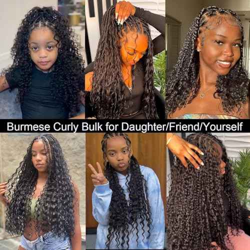 Lemoda Boho Human Braiding Hair Burmese Curly Bulk Human Hair Extensions For Bohemian Knotless Braids No Weft 16 16 16Inch 3Bundles/Lot 100g/1Bundle 1B Natural Black Salon-Quality