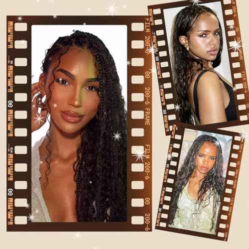 36 inch Knotless Boho Box Braid Wigs, 360 Single Full Lace Braided Curly Wigs for Black Women, Synthetic Black Braided Lace Wig