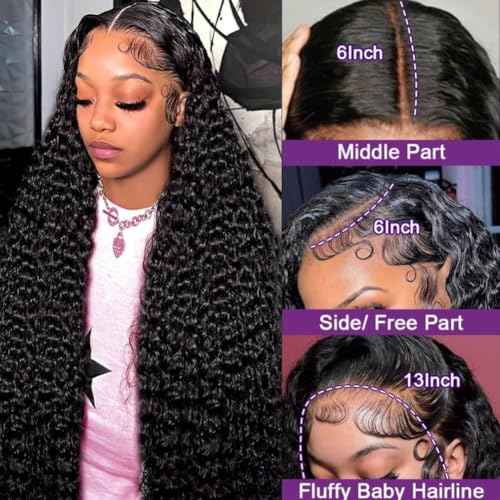 Deep Wave Lace Front Wigs Human Hair Pre Plucked 13x6 Deep Curly Wig Human Hair for Black Women 180% Density Wet and Wavy HD Lace Frontal Wigs Human Hair with Natural Hairline 20 Inch