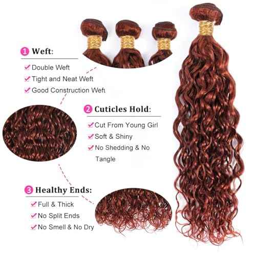 Reddish Brown Bundles Human Hair Water Wave Bundles #33 Copper Red 3 Bundles 30 32 34 Inch Brazilian Remy Auburn Brown Human Hair Extensions 300g Total Double Weft for Women
