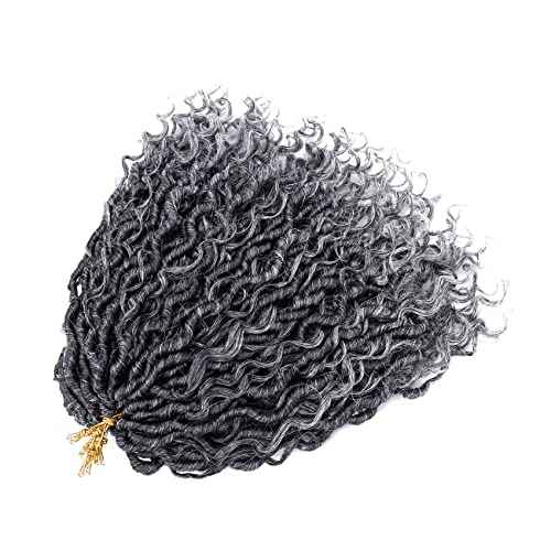 LIYATE Goddess Locs Crochet Hair 14 Inch 6 Packs Faux Locs Crochet Hair for Black Women Pre Looped Soft River Locs Crochet Braids with Curly Hair Bohemian Hippie Locs Hair Extensions(T1B/Gray)