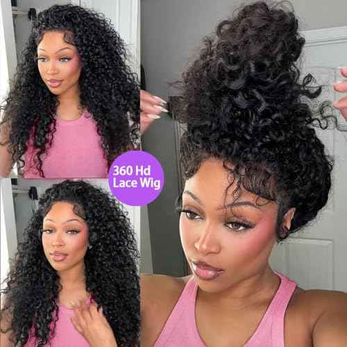 360 Lace Front Wigs Human Hair Hidden Strap Deep Wave Lace Front Wigs Human Hair Pre Plucked with Drawstring 180% Density Deep Wave Wig 360 Glueless HD Full Lace Front Wigs for Women 26 Inch