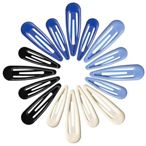 Metal Snap Hair Clips, No Slip Hair Clips for Thick/Thin Hair, 16pcs Medium Barrettes for Women Kids Hairstyle Makeup Accessories (8pcs 2.36inch & 8pcs 2.7inch) (Blue White)