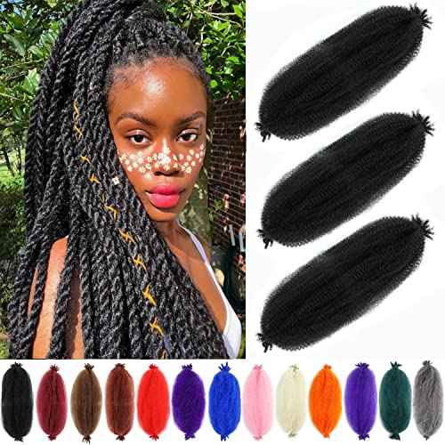 Afro Twist Hair 16Inch 3Packs Springy Afor Twist Hair Black Color Pre Fluffed Spring Twist Hair Marley Twist Braiding Hair for Black Women (16 Inch (Pack of 3), 1B#) ¡¦