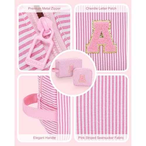 MONSTINA Mom Gifts for Mom, Personalized Initial Makeup Bag Cosmetic Bags for Women Cute|Makeup Pouch Birthday Gifts for Mother,Birthday Gift for Her Cute Toiletry Bag,2PCS Pink M