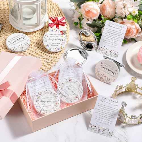 Geetery 24 Sets Christmas Inspirational Compact Mirror Gifts for Women Bulk Reminder Sisterhood Double Sided Folding Thank You Gifts for Employee Coworker Volunteer Team Worker Staff (Wildflower)