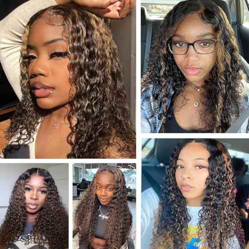 Super idol Ombre Highlight Lace Front Wigs Human Hair 1B/30 Black and Brown Deep Wave Wigs Honey Blonde Human Hair Pre Plucked with Baby Hair 150% Density (1B/30 Highlight Wig, 24 Inch)