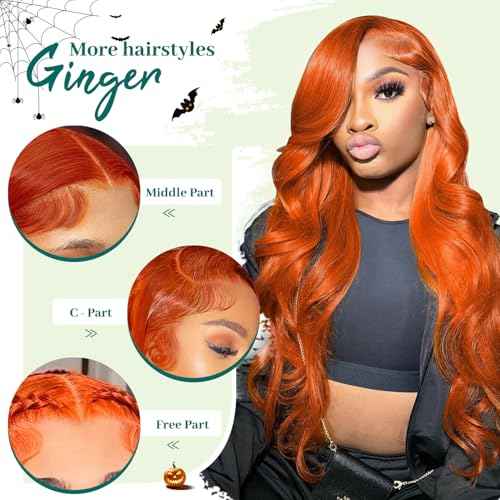 28 Inch Ginger Wig Human Hair 200 Density 13x4 HD Lace Front Wigs Human Hair Pre Plucked Ginger Body Wave Human Hair Wig Color HD Lace Frontal Wigs Human Hair