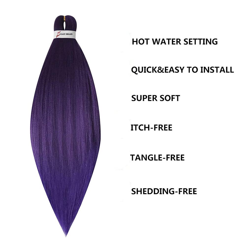 MSBELLE 6 Packs/Lot Pre Stretched Braiding hair 20 Inch Braiding Hair Extensions Hot Water Setting Crochet Synthetic Braids Hair (20Inch,Purple)