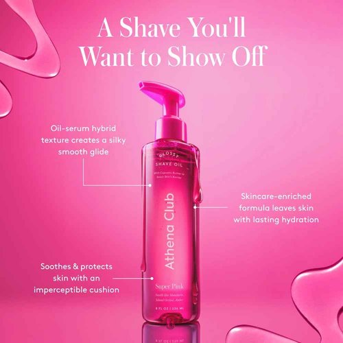Athena Club Women's Razor Shave Kit, 1 Rose Razor Handle + 6 Blade Refills + Super Pink Glossy Shave Oil