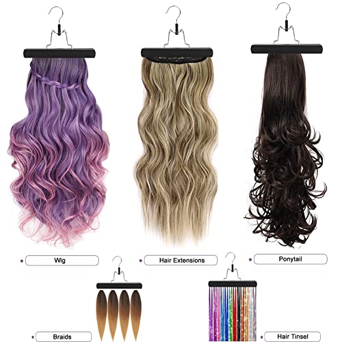 2Pcs Hair Extension Holder, Extra Long Wig Storage Bag with Hanger, Hair Extensions Wig Storage for Multiple Wigs, Hairpieces, Portable Travel-Ready Hair Extensions Bag (31.5 Inch, 2Pcs Black)