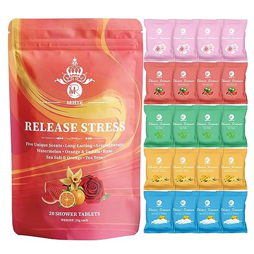 MR MIRYE Shower Steamers Aromatherapy - 20 Pack Shower Bombs Aromatherapy Birthday Gifts for Women, Organic Watermelon, Orange & Vanilla, Sea Salt & Orange, Rose, Tea Tree, Gift for Women