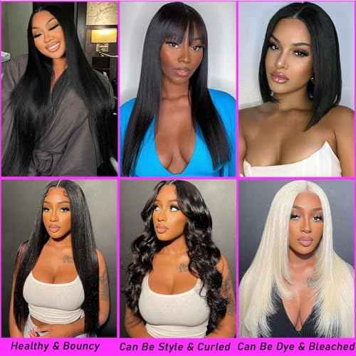 Beautymoon Human Hair Bundles Straight 10 12 14 Inch 3 Bundles Human Hair 100% Unprocessed Brazilian Virgin Straight Hair Bundles Weave Remy Human Hair Extensions Natural Black Color