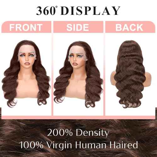 24 Inch Chocolate Brown Lace Front Wig Human Hair 200 Density Body Wave 13x6 Hd Lace Front Wigs Human Hair Pre Plucked Brown Human Hair Wigs for Women
