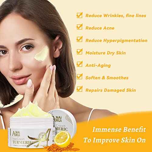 ANAI RUI Facial Moisturuzier, Turmeric Face Cream with Vitamin C for Hydrating, Firming, Tightening Skin, Turmeric Vitamin C Cream for Dark Spots, Dry Skin, 1.76 OZ
