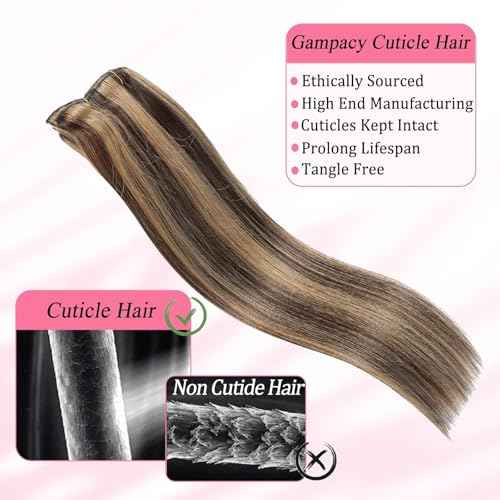 Clip in Hair Extensions Real Human Hair, Seamless Clip ins Real Human Hair for Women, Remy Human Hair Clip in Extensions, Double Weft 8pcs 20 inch Balayage Dark Brown to Chestnut Brown