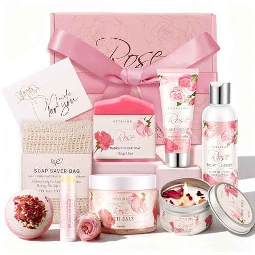 Gifts for Women, Birthday Gifts for Women, Bath and Body Gift Basket Mothers Day Gifts, Rose Home Spa Set Self Care Gift, Thank You for Mom Sister Her Teacher Friends Friendship