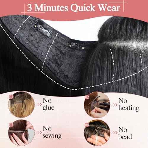 One Pieces Clip in Hair Extensions Human Hair Upgraded V-Shaped 5 Clips in Hair Extensions Human Hair Long One Piece Hairpiece for Women,16 Inch,#18P613 Gold Blonde Mixed Bleach Blonde,65g