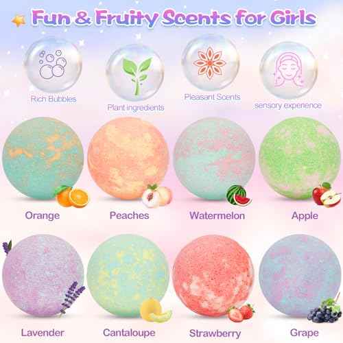 8 Pack Bubble Bath Bombs for Kids with Unicorn & Mermaid Girl Toys, Kids Bath Bombs with Surprise Inside, Easter Basket Stuffers for Toddler Girls, Ideal Christmas Birthday Easter Gifts for Kids