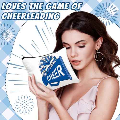 20 Pcs Cheer Makeup Bag Cheer Teams Gifts Canvas Makeup Case Cheerleader Teams Gifts Zipper Pouch for cheerleading Teammates Party Supplies(Blue)