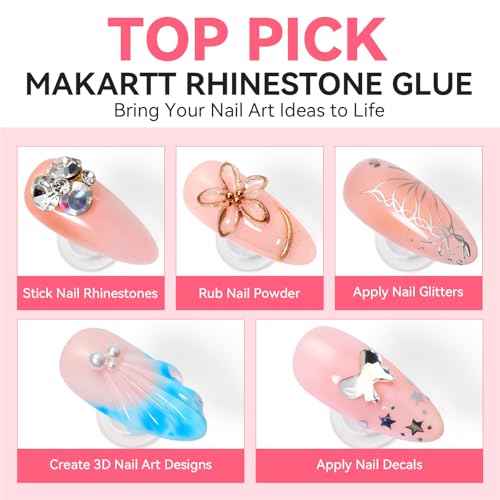 Makartt Rhinestone Glue for Nails - 60G No Wipe Super Strong Nail Gem Glue Bling Gel for 3D Decorations Nail Art Gems Jewelry Diamond for Nails Techs Supplies Beginners Nail Lamp Required