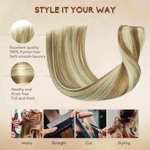 Clip in Hair Extensions Real Human Hair 20Inch 8pcs 105g Seamless Balayage Blonde Hair Extensions Clip Ins Double Weft Light Blonde Highlight Golden Blonde Invisible Straight Remy Human Hair for Women
